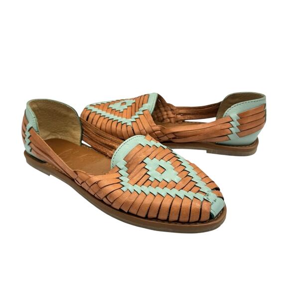 Broken Boots Western Wear Huaraches Turquoise Brown Leather Slip On Moccasins - Picture 1 of 11